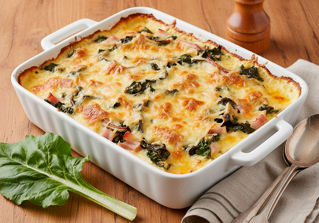 Gratin de blettes au jambon et à la béchamel