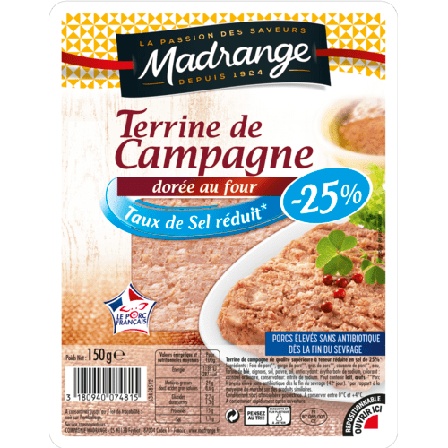 Terrine de campagne dorée au four <br><i>Taux de sel réduit* -25%</i>