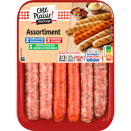 Assortiment de chipolatas, merguez et chipolatas aux herbes