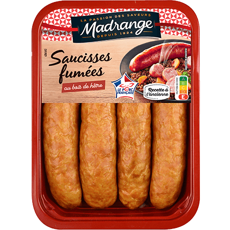 Saucisses fumées au bois de hêtre - saucisse fumée de porc - Madrange