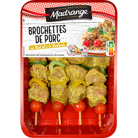 Brochettes de porc au miel et à la moutarde