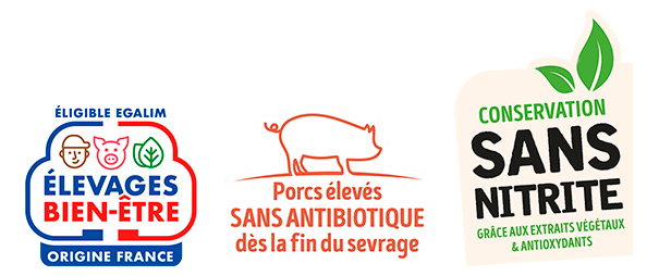 Logo conservation sans nitrite, élevages bien-être et porc sans antibiotique