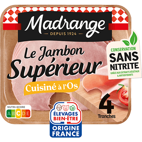 Jambon supérieur cuisiné à l'os conservation sans nitrite 4 tranches Madrange