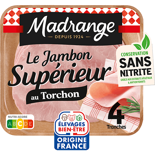 Jambon supérieur au torchon conservation sans nitrite 4 tranches Madrange