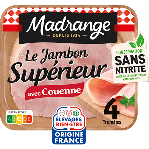 jambon supérieur avec couenne conservation sans nitrite 4 tranches Madrange