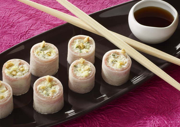 Makis au jambon blanc, fromage frais et gingembre